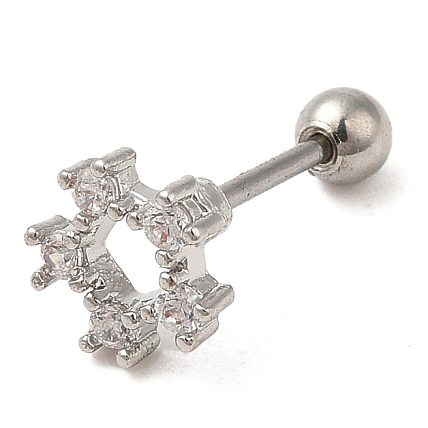 

PandaHall Brass Micro Pave Clear Cubic Zirconia Stud Earrings, with 316 Stainless Steel Pin and Ear Nut, Flower, Stainless Steel Color...