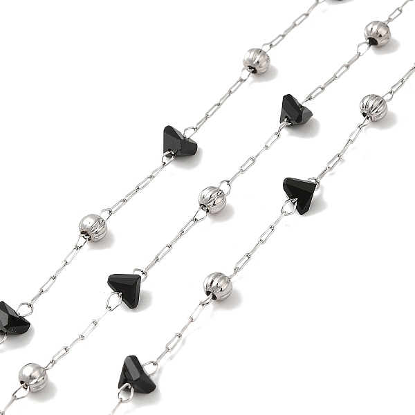 

PandaHall Black Glass Faceted Triangle Beaded Chains, with 304 Stainless Steel Satellite Chains, Soldered, with Spool, Stainless Steel Color...