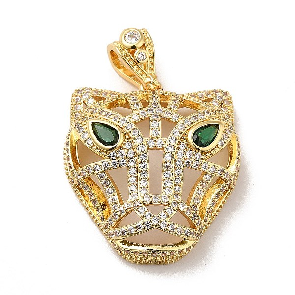 

PandaHall Brass Clear Cubic Zirconia Pendants, Cheetah Charm, Real 18K Gold Plated, Green, 26.5x21x11.5mm, Hole: 4.5x7.5mm Brass+Cubic...
