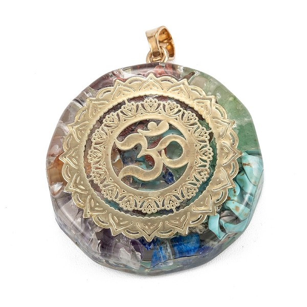 

PandaHall Natural Gemstone Pendants, with Alloy Findings and Resin, Antique Golden, Flat Round with Om Symbol, 45x35.5x11mm, Hole: 6x4.5mm...