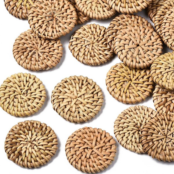 

PandaHall Handmade Reed Cane/Rattan Woven Beads, For Making Straw Earrings and Necklaces, No Hole/Undrilled, Flat Round, BurlyWood..., Orange