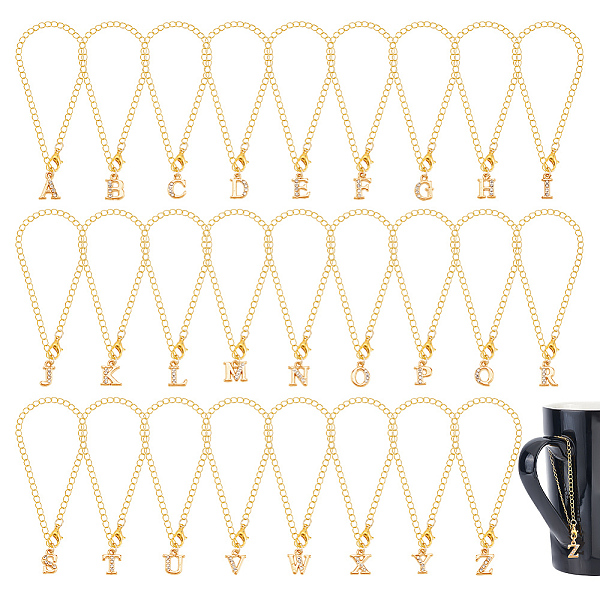 

PandaHall Letter A~Z Alloy Rhinestone Cup Pendant Decorations, with Alloy Lobster Claw Clasp and Brass Twisted Chain, Golden, 180mm, 26..., Clear
