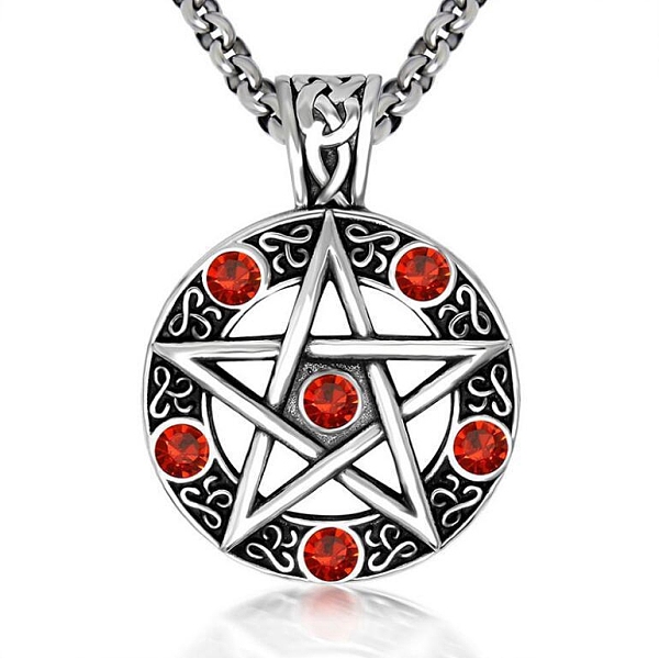 

PandaHall Star Stainless Steel Rhinestone Pendant Necklaces for Men, Siam, 23.62 inch(60cm) Rhinestone Star Red