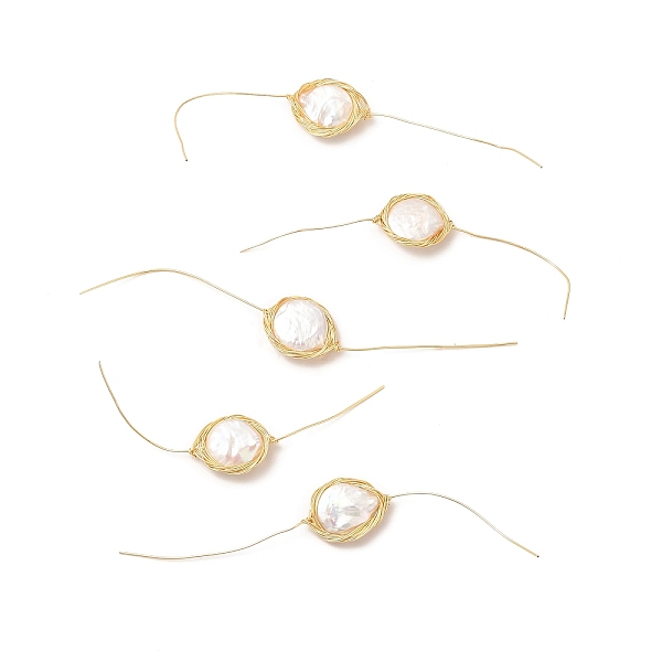 

PandaHall Brass Pearl Beads Findings, Wire Wrapped, Flat Round, Real 14K Gold Plated, 90~116mm Brass