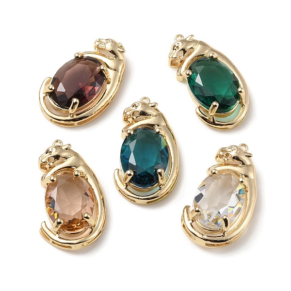 

PandaHall Brass with K9 Glass Pendants, Light Gold, Leopard Charms, Mixed Color, 29x16.5x9mm, Hole: 1.2mm K9 Glass Leopard Multicolor
