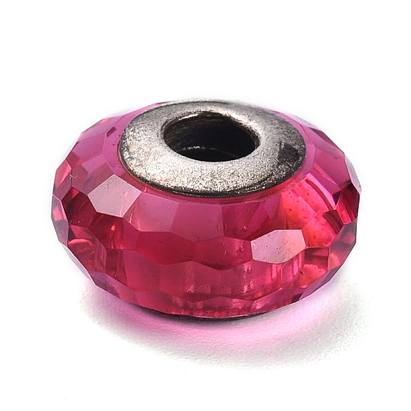 

PandaHall Faceted Glass Beads, Rondelle, Large Hole Beads, with 925 Sterling Silver Double Cores, Medium Violet Red, Silver, 15x9mm Glass...