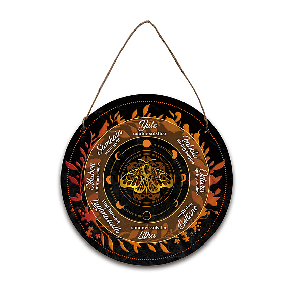

PandaHall Artsy Woodsy Wheel of the Year Wood Witch Calendar Hanging Wall Decorations, with Jute Twine, Flat Round with Word, Butterfly Farm...
