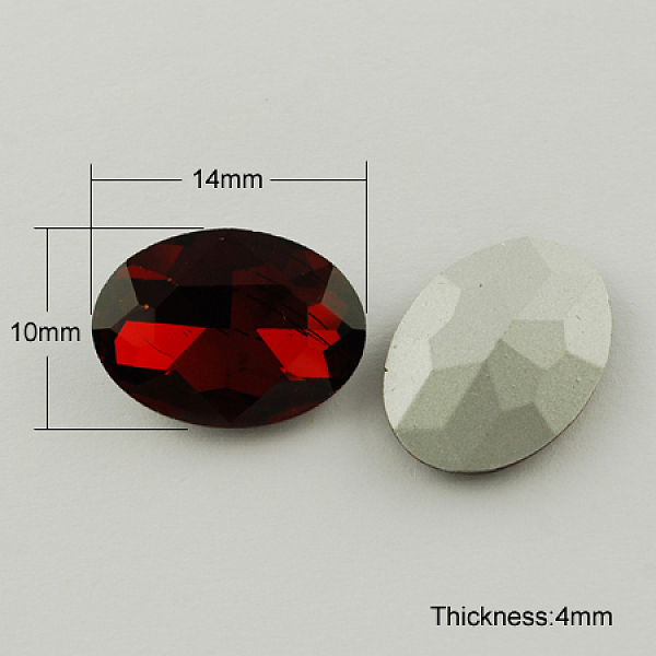 PandaHall Glass Pointed Back Rhinestone, Back Plated, Faceted, Oval, Dark Red, 10x14x4mm Glass Rhinestone Oval Red