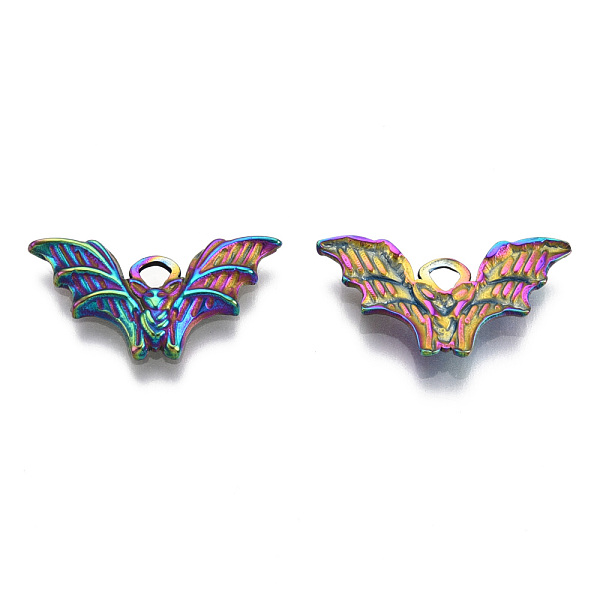 

PandaHall Halloween Theme 201 Stainless Steel Pendants, Bat Charm, Rainbow Color, 10.5x20x2mm, Hole: 1.8mm 201 Stainless Steel Other Animal