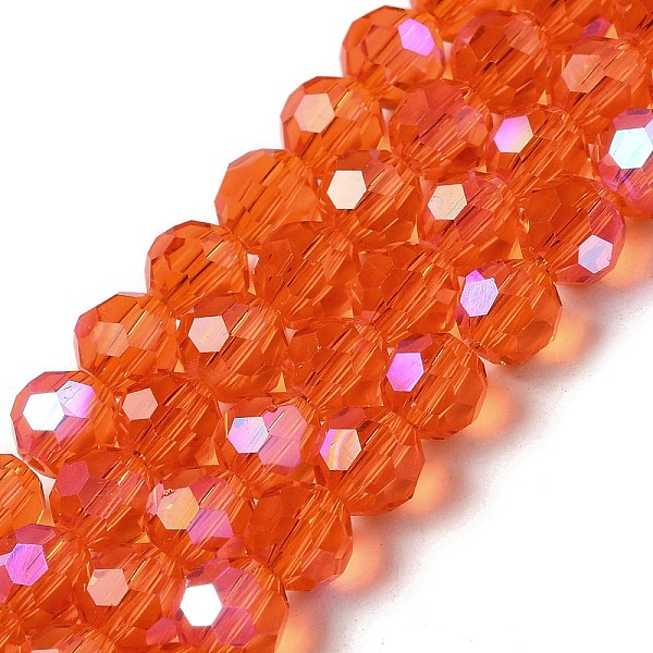 

PandaHall Electroplate Transparent Glass Beads Strands, Faceted, Round, Rainbow Plated, Orange, 6mm, Hole: 1mm, about 98~100pcs/strand...
