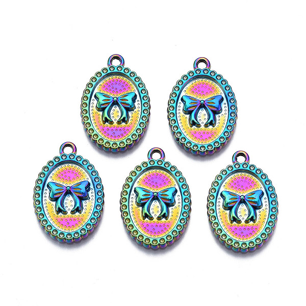 

PandaHall Rainbow Color Alloy Pendants Rhinestone Settings, Cadmium Free & Nickel Free & Lead Free, Oval with Bowknot, 23.5x16x2mm, Hole...