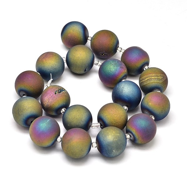 

PandaHall Round Electroplated Natural Druzy Geode Quartz Crystal Beads Strands, Multi-color Plated, 20mm, Hole: 1mm, about 18pcs/strand, 16...
