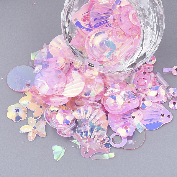 

PandaHall Ornament Accessories, PVC Plastic Paillette/Sequins Beads, Mixed Shapes, Pearl Pink, 4~40x2.5~16x0.3~1.5mm, Hole: 1~1.6mm PVC...