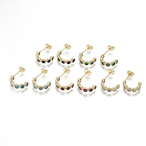 

PandaHall Brass Micro Pave Cubic Zirconia Stud Earrings, Half Hoop Earrings, with Ear Nuts, Nickel Free, Real 18K Gold Plated, Flat Round..., Multicolor