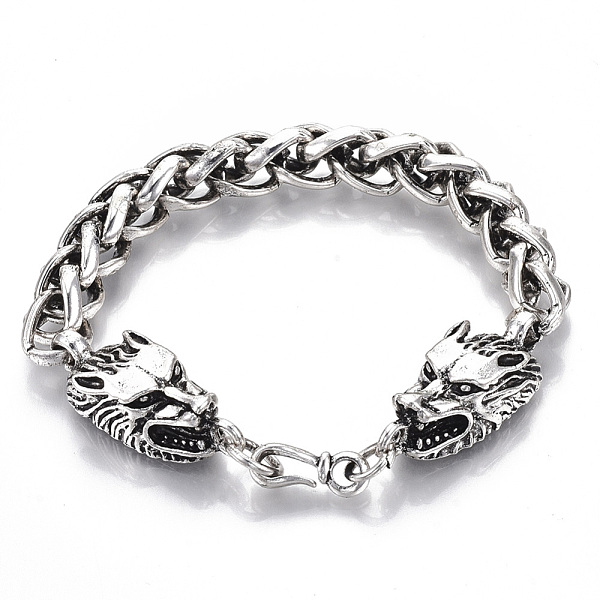 

PandaHall Men's Alloy Wheat Chain Bracelets, Dragon, Antique Silver, 8-7/8 inch(22.5cm) Alloy