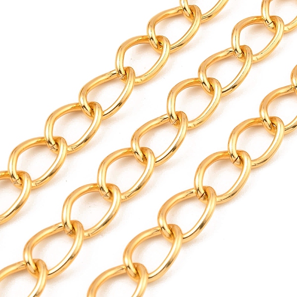 

PandaHall Oxidation Aluminum Curb Chains, Unwelded, with Spool, Golden, 15.5x10x2mm, about 98.43 Feet(30m)/Roll Aluminum