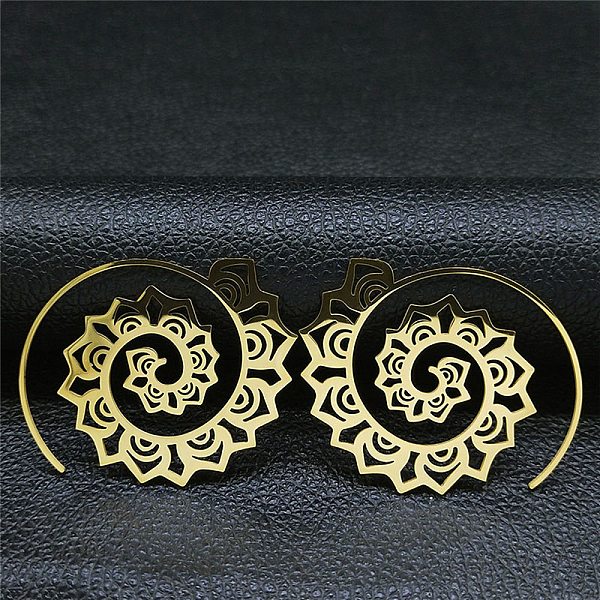 

PandaHall 304 Stainless Steel Hollow Flower Vortex Dangle Earrings, Golden, 47x38mm 304 Stainless Steel Flower