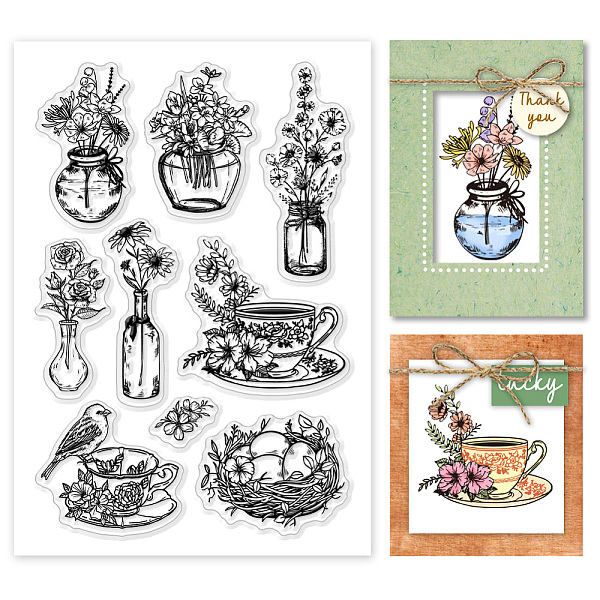 

PandaHall PH Flower Vase Clear Stamps Cup Rubber Stamps Bird's Nest Clear Stamps Transparent Craft Stamps Silicone Seal Stamps for DIY...