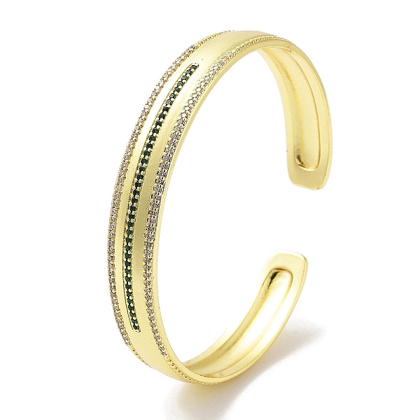 

PandaHall Brass Pave Clear Cubic Zirconia Open Cuff Bangles, Green Glass Bangles for Women, Real 18K Gold Plated, Round, Inner Diameter...