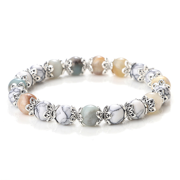 

PandaHall Natural Howlite & Flower Amazonite Round Beaded Stretch Bracelets for Women Mixed Stone Round