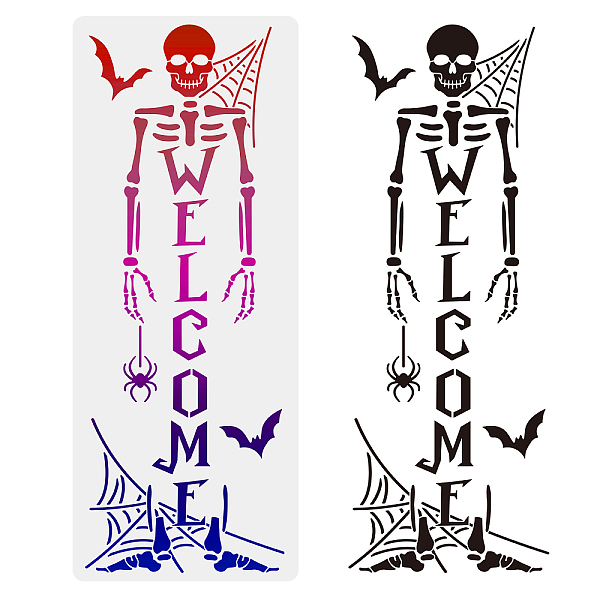 

PandaHall MAYJOYDIY Skeleton Stencil Skeleton Welcome Stencils Spiderweb Spider Bat Halloween Template 15.7×39.4inch Reusable DIY Art...