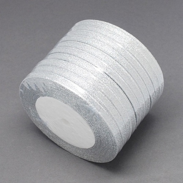 

PandaHall Glitter Metallic Ribbon, Sparkle Ribbon, DIY Material for Organza Bow, Double Sided, Silver Color, Size: about 1/4 inch(6mm) wide...
