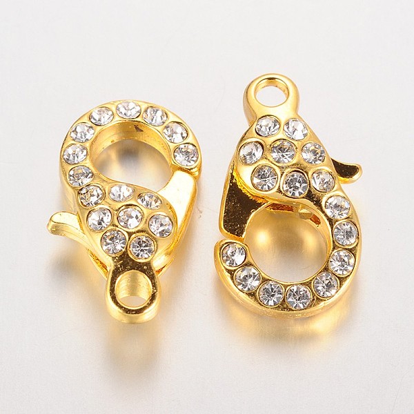 

PandaHall Alloy Glass Rhinestone Lobster Claw Clasps, Golden, 21x12.5x7mm, Hole: 2.5mm Alloy+Rhinestone Others