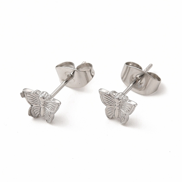 

PandaHall 304 Stainless Steel Butterfly Stud Earrings for Women, Stainless Steel Color, 6x7mm, Pin: 0.7mm 304 Stainless Steel Butterfly