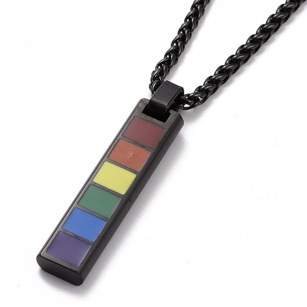 PandaHall Pride Style 201 Stainless Steel Pendant Necklaces, with Enamel and Iron Chains, Rectangle, Colorful, Electrophoresis Black, 24.02...
