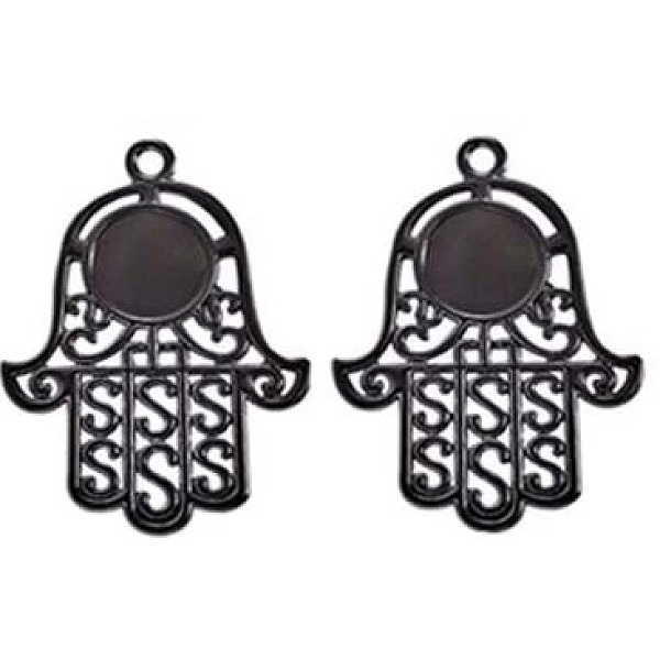 

PandaHall Electrophoresis Alloy Pendant Cabochon Settings, Hamsa Hand/Hand of Fatima/Hand of Miriam, Black, Tray: 14mm, 50x37mm, Hole: 3mm...