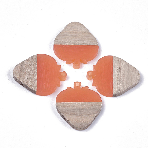 

PandaHall Resin & Wood Pendants, Strawberry, Coral, 28x24x3mm, Hole: 1.8mm Resin+Wood Fruit Red