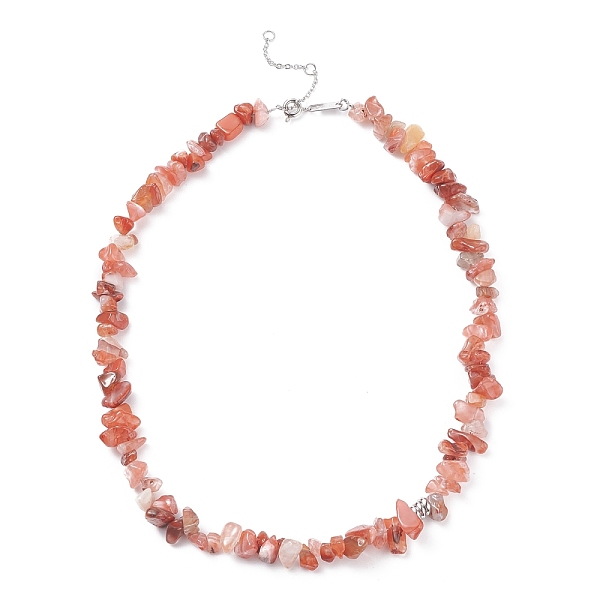 PandaHall Natural Red Agate Chip Beaded Necklace, Gemstone Jewelry for Women, Platinum, 16.14 inch(41cm) Red Agate