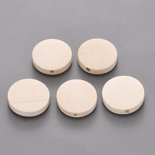 

PandaHall Wooden Beads, Undyed, Flat Round, Antique White, 20x5mm, Hole: 1.4~2mm, about 500pcs/500g Schima Wood Flat Round