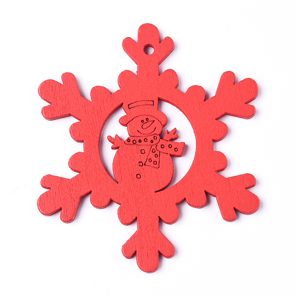 

PandaHall Natural Poplar Wood Big Pendants, Spray Painted, for Christmas, Snowflake with Snowman, Red, 69.5x60.5x2.5mm, Hole: 2.5mm Wood...