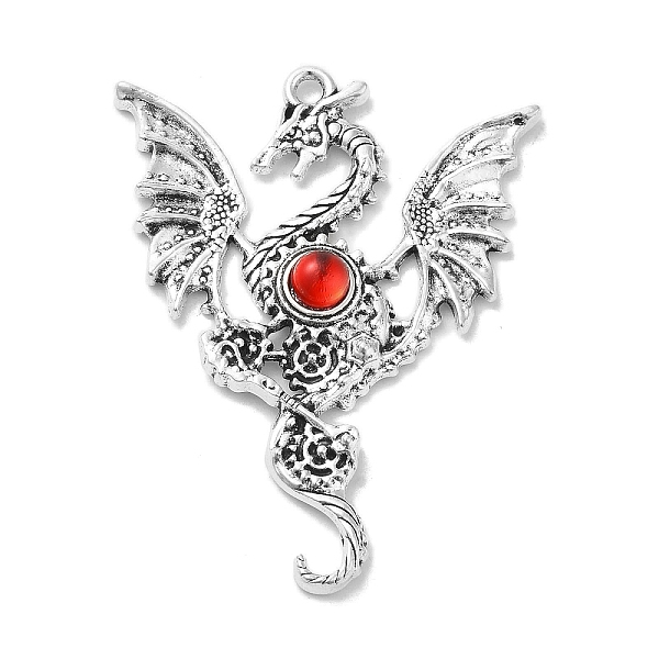 

PandaHall Tibetan Style Alloy Pendants, Dragon Charms with Resin, Antique Silver, Red, 48.5x37.5x5mm, Hole: 2mm Alloy+Resin Dragon Red