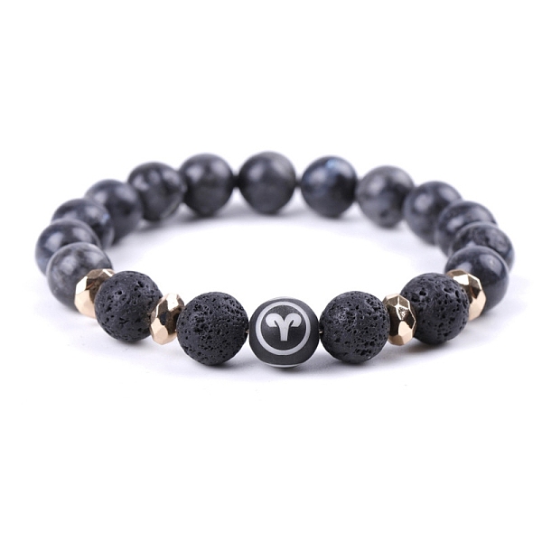 

PandaHall Natural Lava Rock Stretch Bracelets, Constellation Bracelet, Aries, Inner Diameter: 2-3/8 inch(6cm) Lava Rock Aries