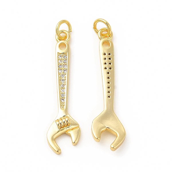 

PandaHall Rack Plating Brass Micro Pave Cubic Zirconia Tool Pendants, Cadmium Free & Lead Free, Wrench Charm, with Jump Ring, Real 18K Gold..., Clear