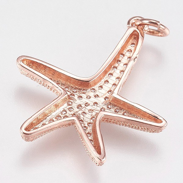 

PandaHall Brass Micro Pave Cubic Zirconia Pendants, Starfish/Sea Stars, Rose Gold, 24x22x3mm, Hole: 3mm Brass+Cubic Zirconia Starfish Clear