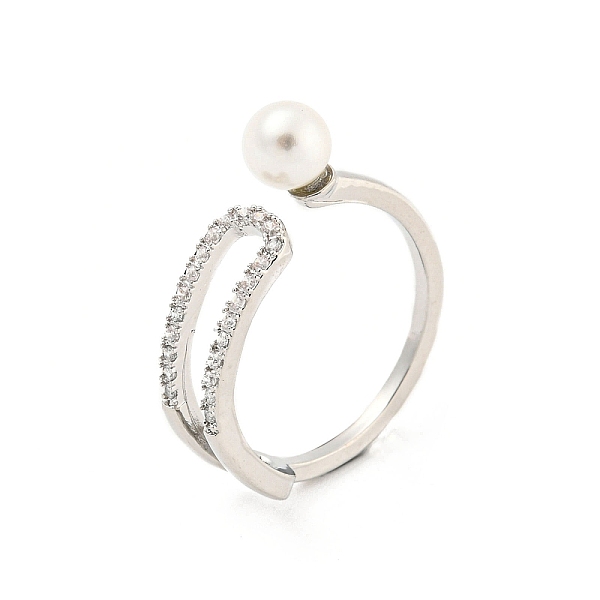

PandaHall Round Brass Micro Pave Clear Cubic Zirconia with Plastic Pearl Open Cuff Rings, Long-Lasting Plated, Platinum, US Size 6(16.5mm)...