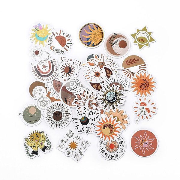 

PandaHall Cartoon Sun Moon Plant Paper Stickers Set, Adhesive Label Stickers, for Water Bottles, Laptop, Luggage, Cup, Computer, Mobile..., Multicolor