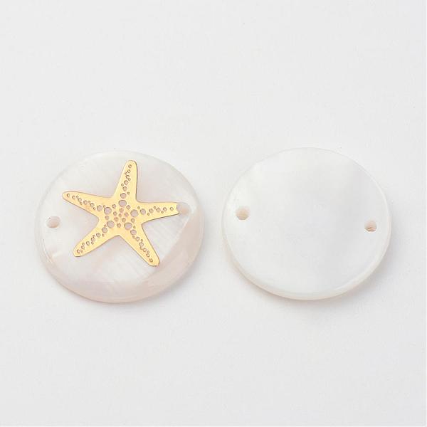 

PandaHall Freshwater Shell Links connectors, Flat Round with Gold Blocking Starfish/Sea Stars, Golden, 20x3~4mm, Hole: 1.5mm Shell Flat...