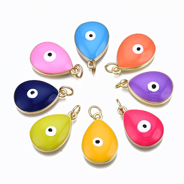 

PandaHall Brass Enamel Pendants, with Jump Ring, Cadmium Free & Nickel Free & Lead Free, Teardrop with Evil Eye, Real 16K Gold Plated, Mixed..., Multicolor