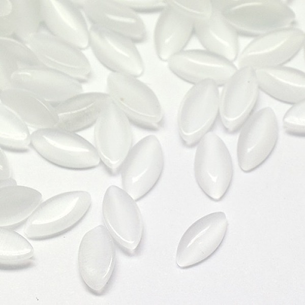 

PandaHall Cat Eye Cabochons, Horse Eye, White, 15x7x2.5mm Glass Horse Eye White