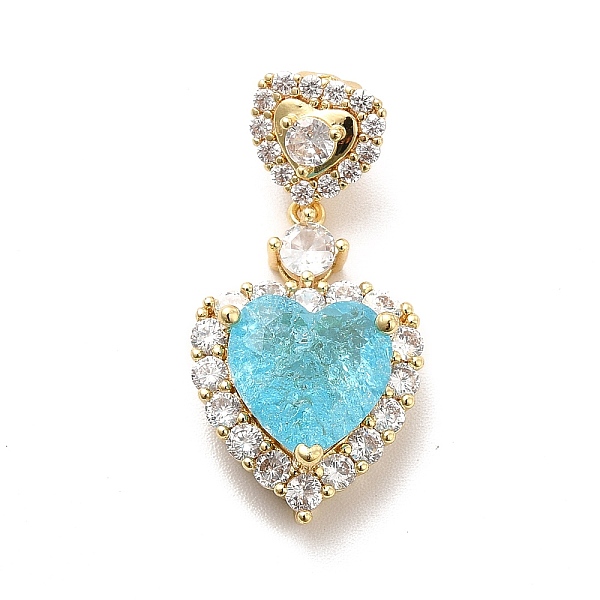 

PandaHall Brass Micro Pave Clear Cubic Zirconia Pendants, with Faceted Glass, Heart, Real 18K Gold Plated, Deep Sky Blue, 29mm, Hole: 5x4mm...