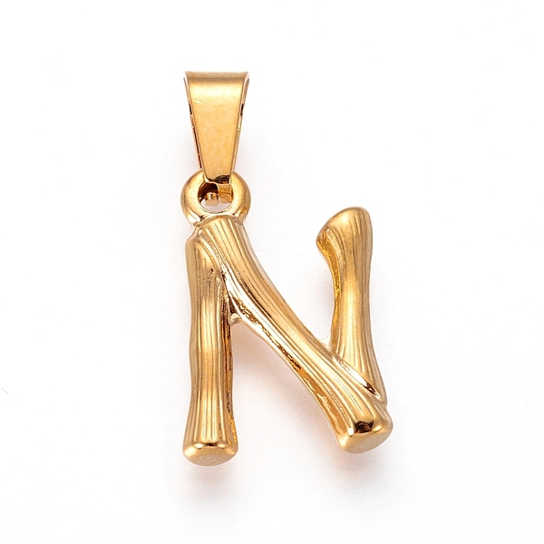 

PandaHall 304 Stainless Steel Pendants, Bamboo Style, Letter, Golden Color, Letter.N, 19x13x3mm, Hole: 3x7mm 304 Stainless Steel Letter