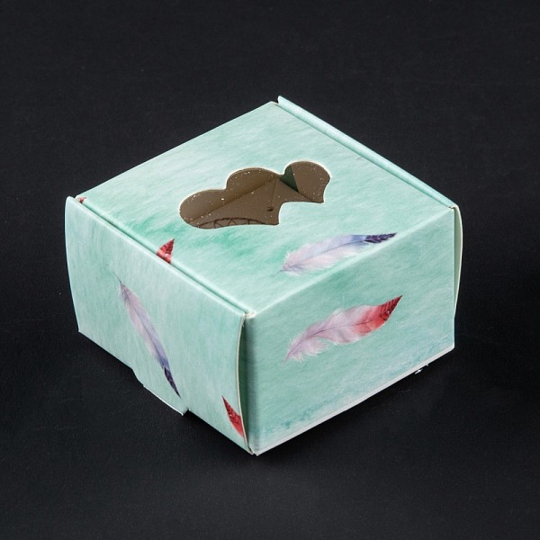 

PandaHall Rectangle Foldable Creative Kraft Paper Gift Box, Jewelry Boxes, with Heart Clear Window, Feather Pattern, 4.3x4.3x2.7cm Paper...
