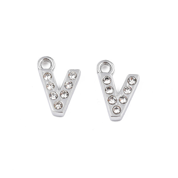 

PandaHall 304 Stainless Steel Charms, with Crystal Rhinestone, Letter, Letter.V, 10~10.5x2~8x2mm, Hole: 1.2mm Stainless Steel+Rhinestone..., Clear