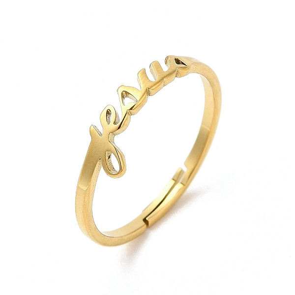 

PandaHall Ion Plating(IP) 304 Stainless Steel Word Adjustable Ring, Real 18K Gold Plated, Inner Diameter: 17mm 304 Stainless Steel