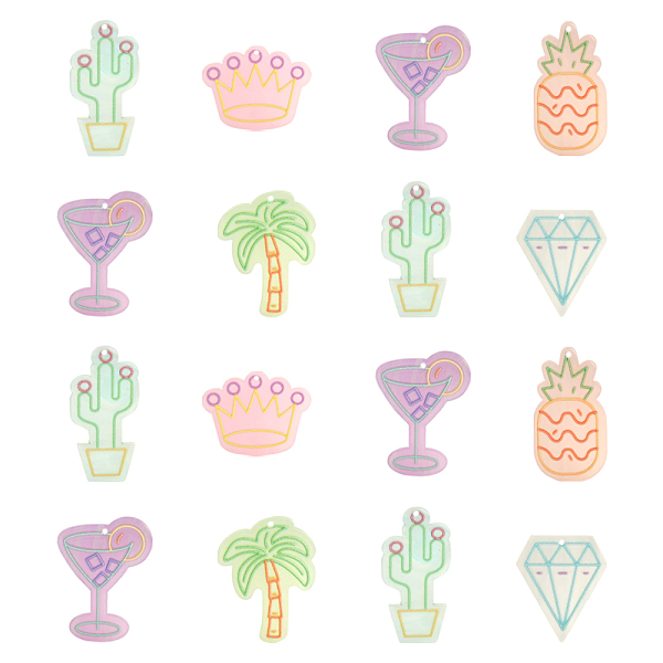

PandaHall 24Pcs 6 Style Embossed Printed Acrylic Pendants, with Glitter Powder, Fruit, Pink, 27~39.5x20~34.5x2.5~3mm, Hole: 1.4~1.5mm...