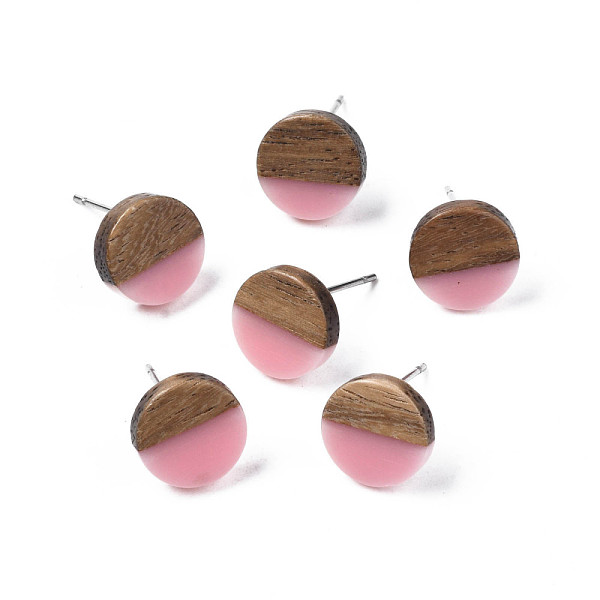 

PandaHall Opaque Resin & Walnut Wood Stud Earrings, with 316 Stainless Steel Pins, Flat Round, Pink, 10mm, Pin: 0.7mm Wood Flat Round Pink